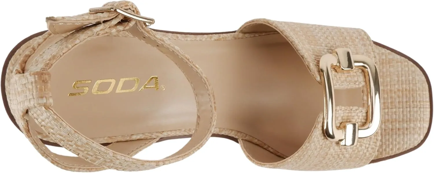 Soda “Teens” ~ Women Open Square Toe Single Band Wedge Sandal with Adjustable Ankle Strap