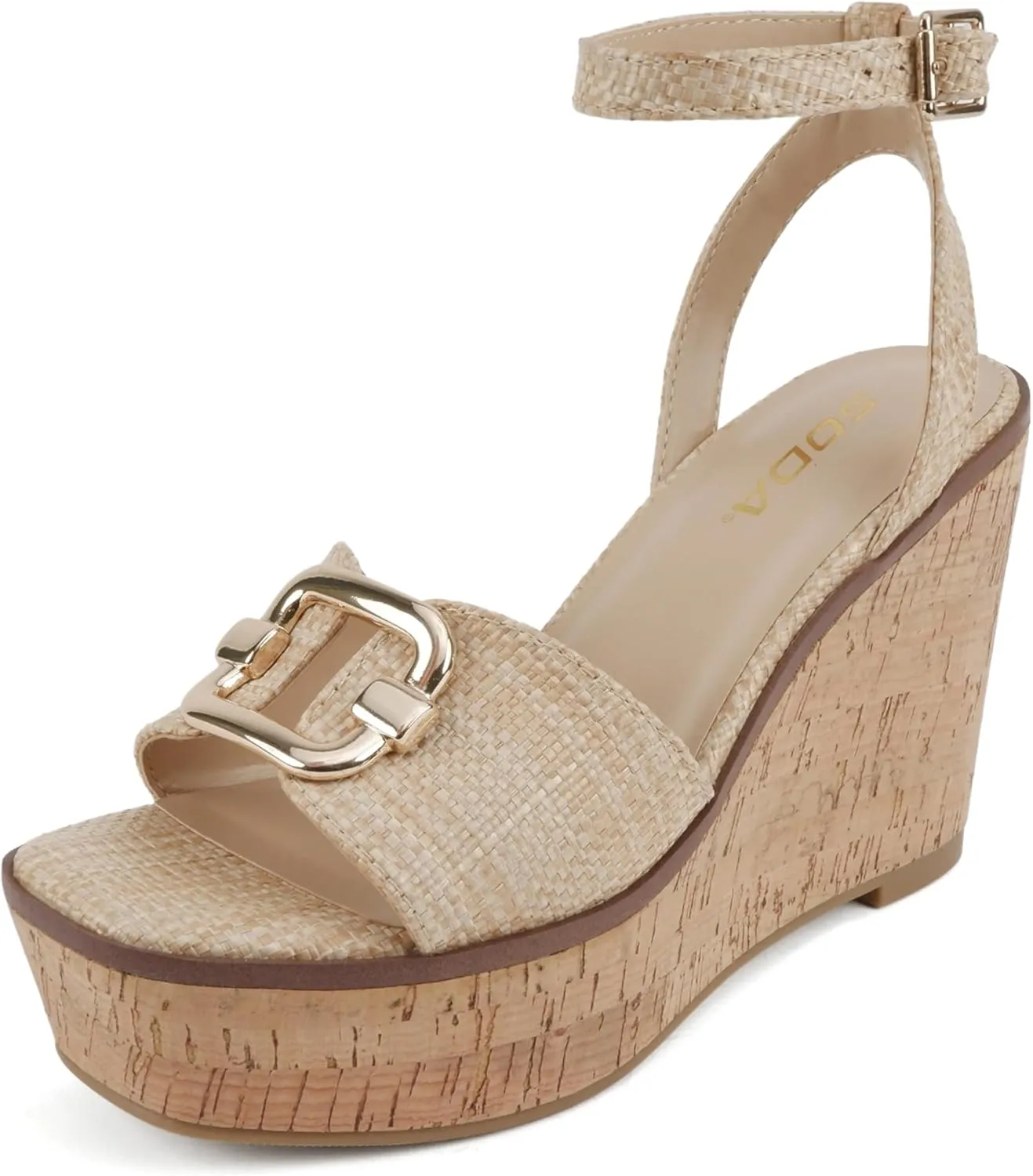Soda “Teens” ~ Women Open Square Toe Single Band Wedge Sandal with Adjustable Ankle Strap