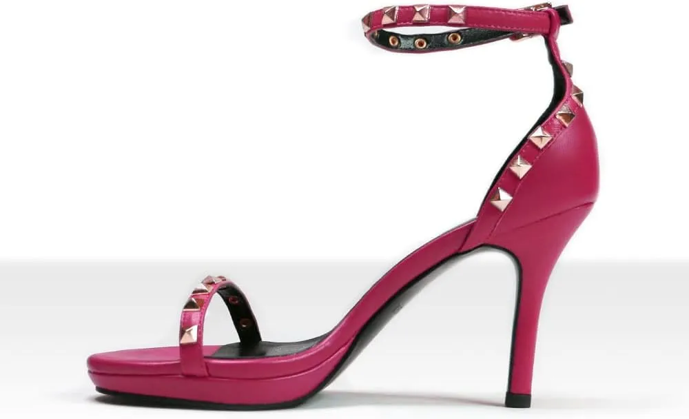SPARK GENUINE LEATHER TWO STRAP HEELED SANDAL WITH STUDS