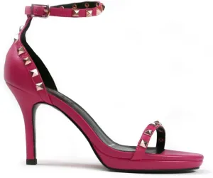 SPARK GENUINE LEATHER TWO STRAP HEELED SANDAL WITH STUDS