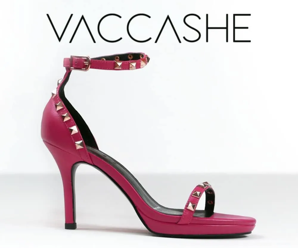 SPARK GENUINE LEATHER TWO STRAP HEELED SANDAL WITH STUDS