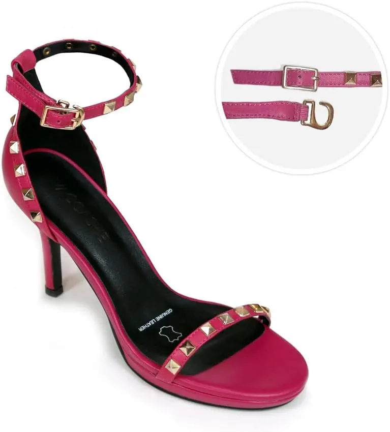 SPARK GENUINE LEATHER TWO STRAP HEELED SANDAL WITH STUDS