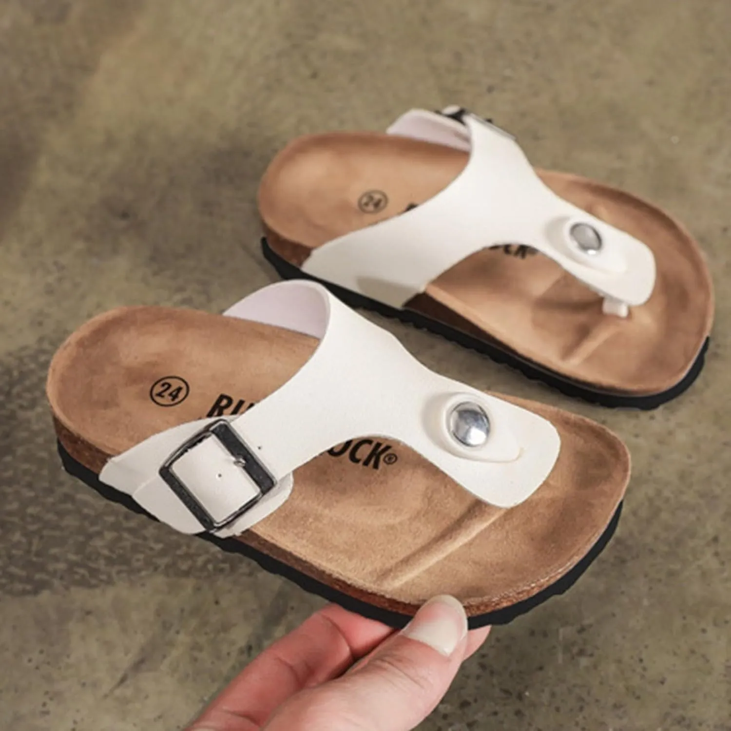 Spring and Summer Children's Boys and Girls Cork Flip Flops Shoes Glossy Slippers Slippers A Word Toddler Girl Sandals