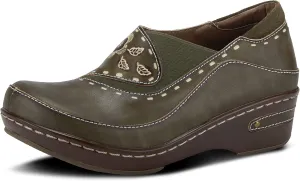 Spring Step L'Artiste Burbank Leather Clogs for Women | Designer Hand-Painted Slip-On Shoes | Ladies Casual Platform Clog for Work