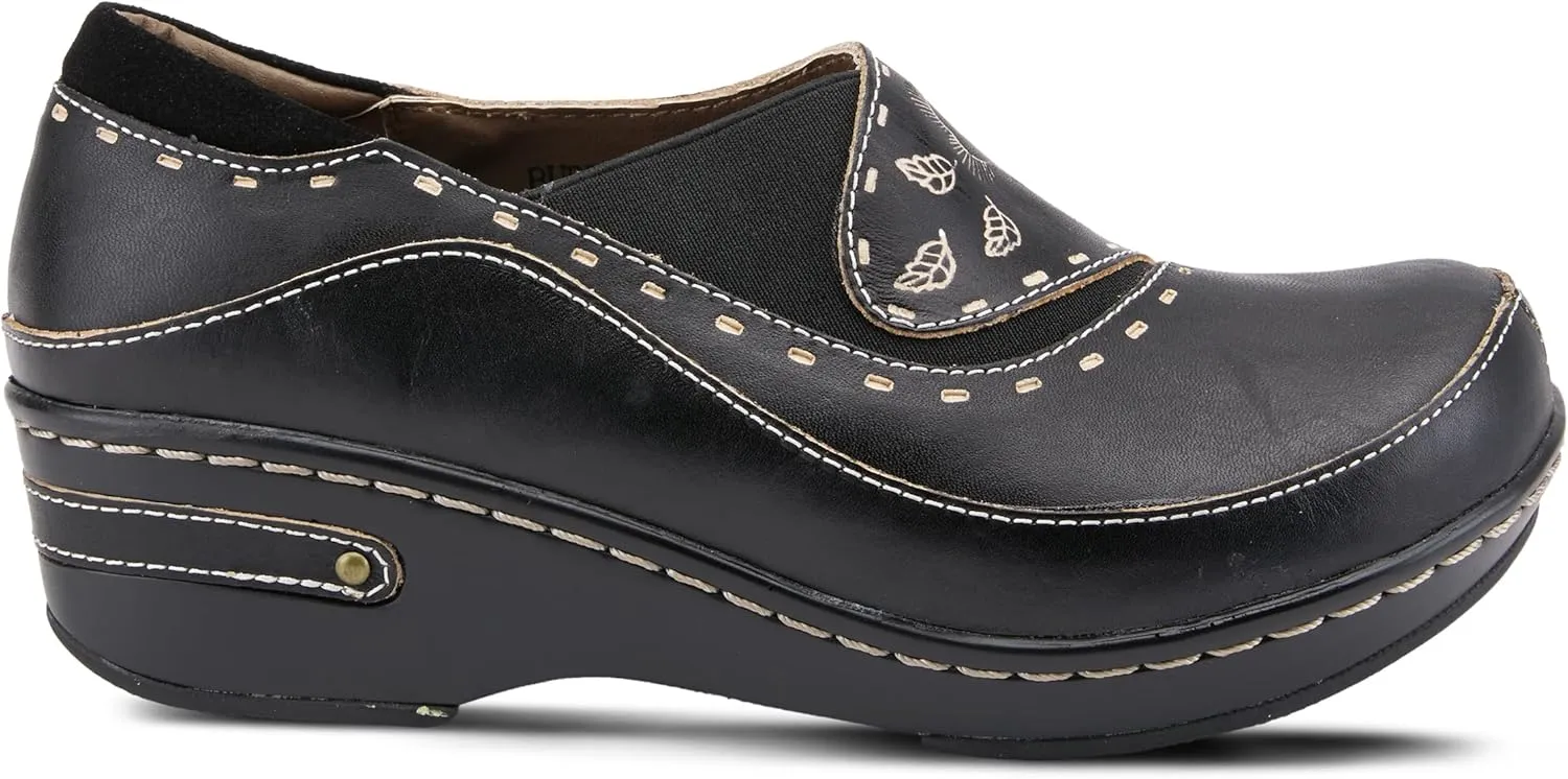 Spring Step L'artiste Burbank Leather Clogs for Women | Designer Hand-Painted Slip-On Shoes | Ladies Casual Platform Clog
