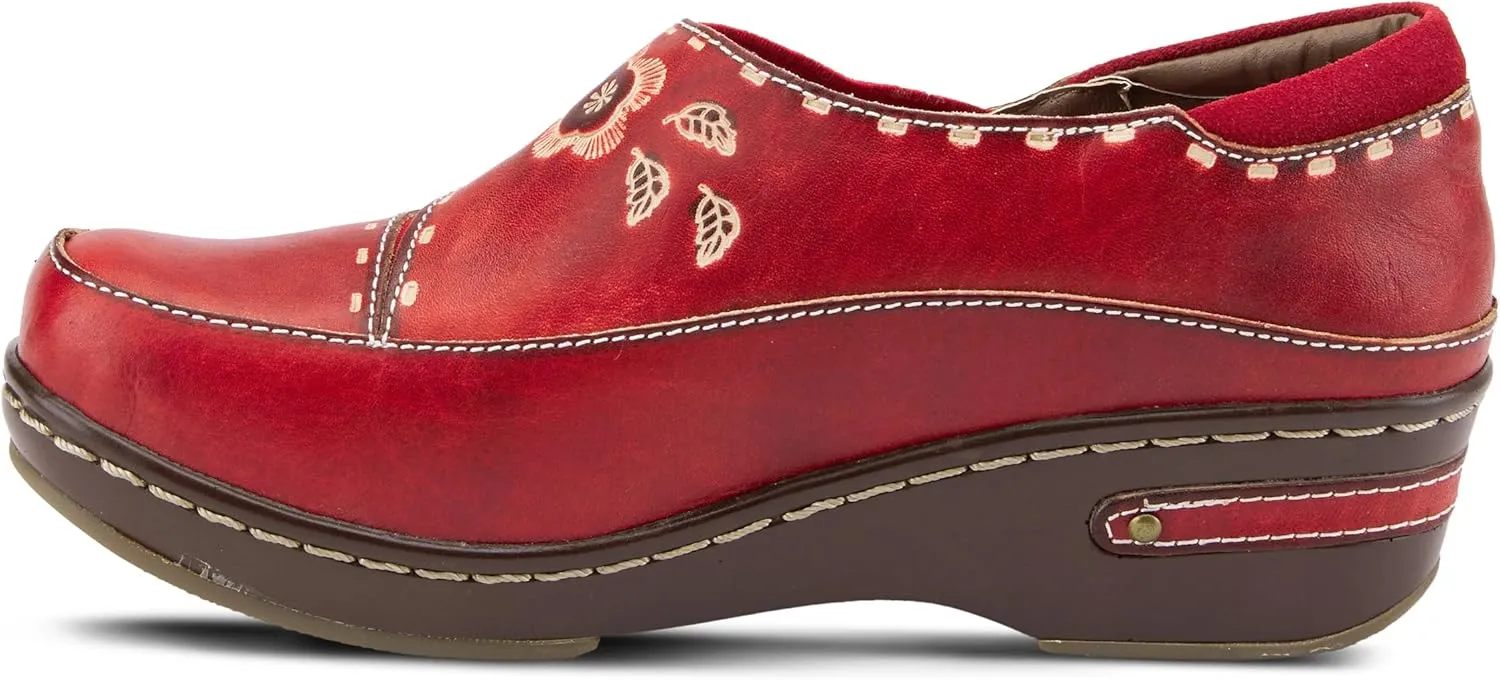 Spring Step L'artiste Burbank Leather Clogs for Women | Designer Hand-Painted Slip-On Shoes | Ladies Casual Platform Clog