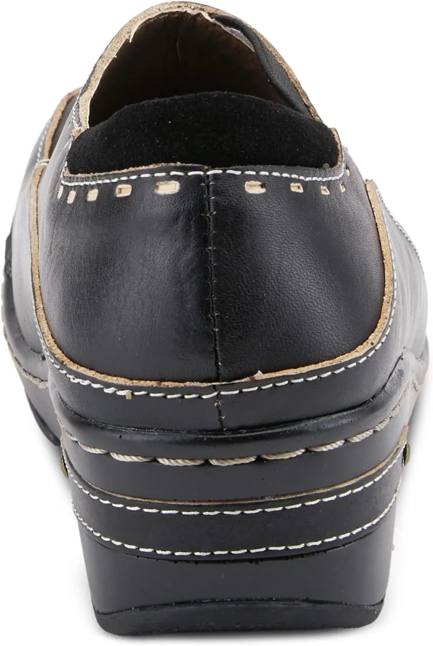 Spring Step L'artiste Burbank Leather Clogs for Women | Designer Hand-Painted Slip-On Shoes | Ladies Casual Platform Clog