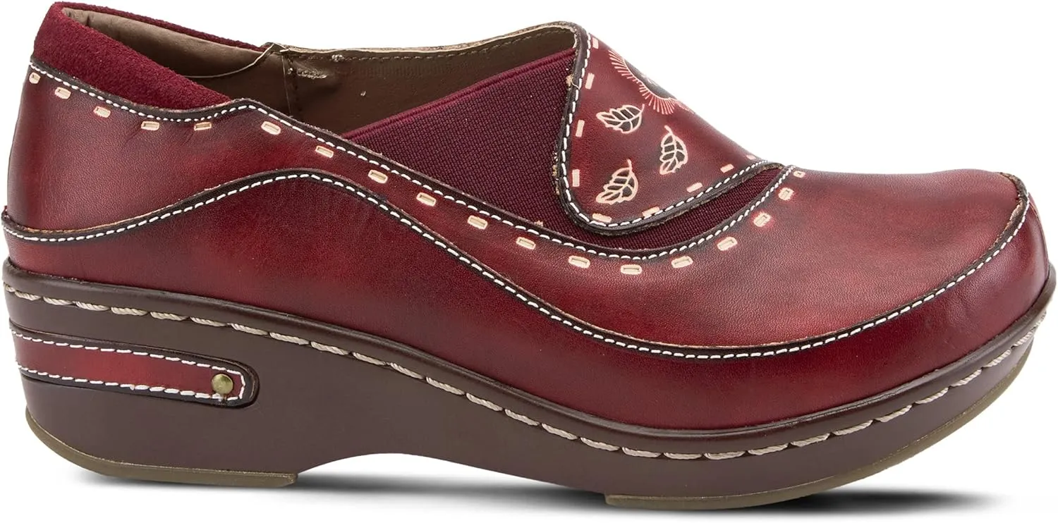 Spring Step L'artiste Burbank Leather Clogs for Women | Designer Hand-Painted Slip-On Shoes | Ladies Casual Platform Clog