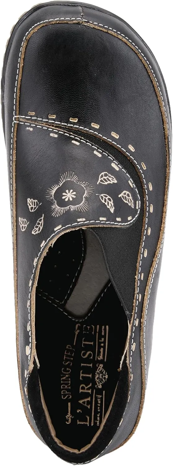 Spring Step L'artiste Burbank Leather Clogs for Women | Designer Hand-Painted Slip-On Shoes | Ladies Casual Platform Clog