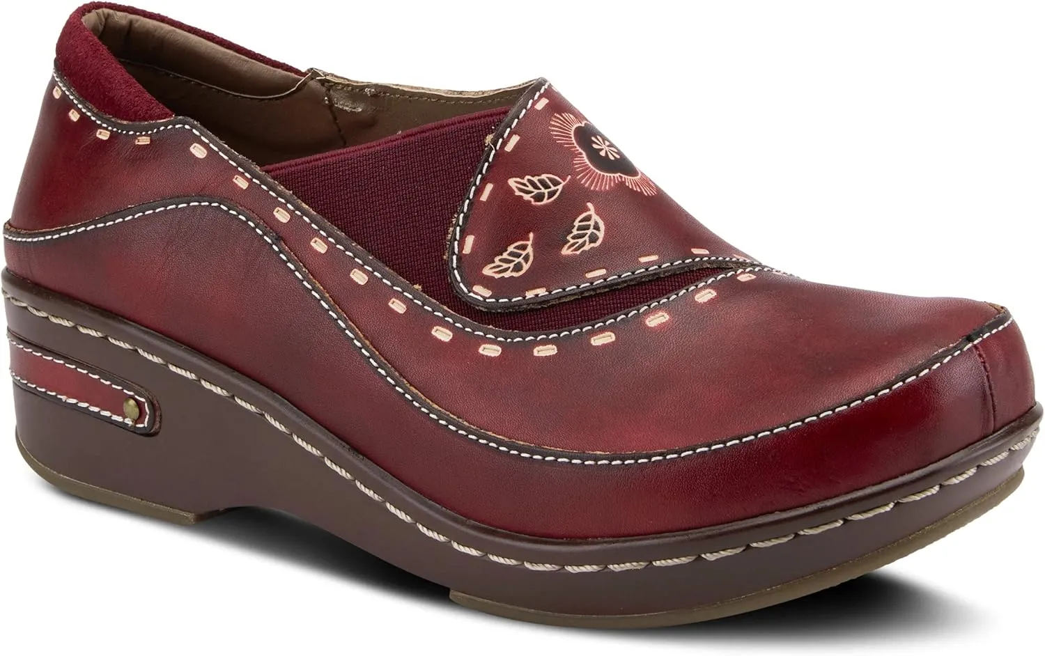 Spring Step L'artiste Burbank Leather Clogs for Women | Designer Hand-Painted Slip-On Shoes | Ladies Casual Platform Clog