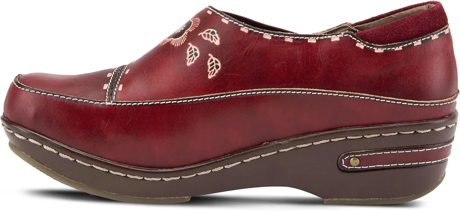 Spring Step L'artiste Burbank Leather Clogs for Women | Designer Hand-Painted Slip-On Shoes | Ladies Casual Platform Clog