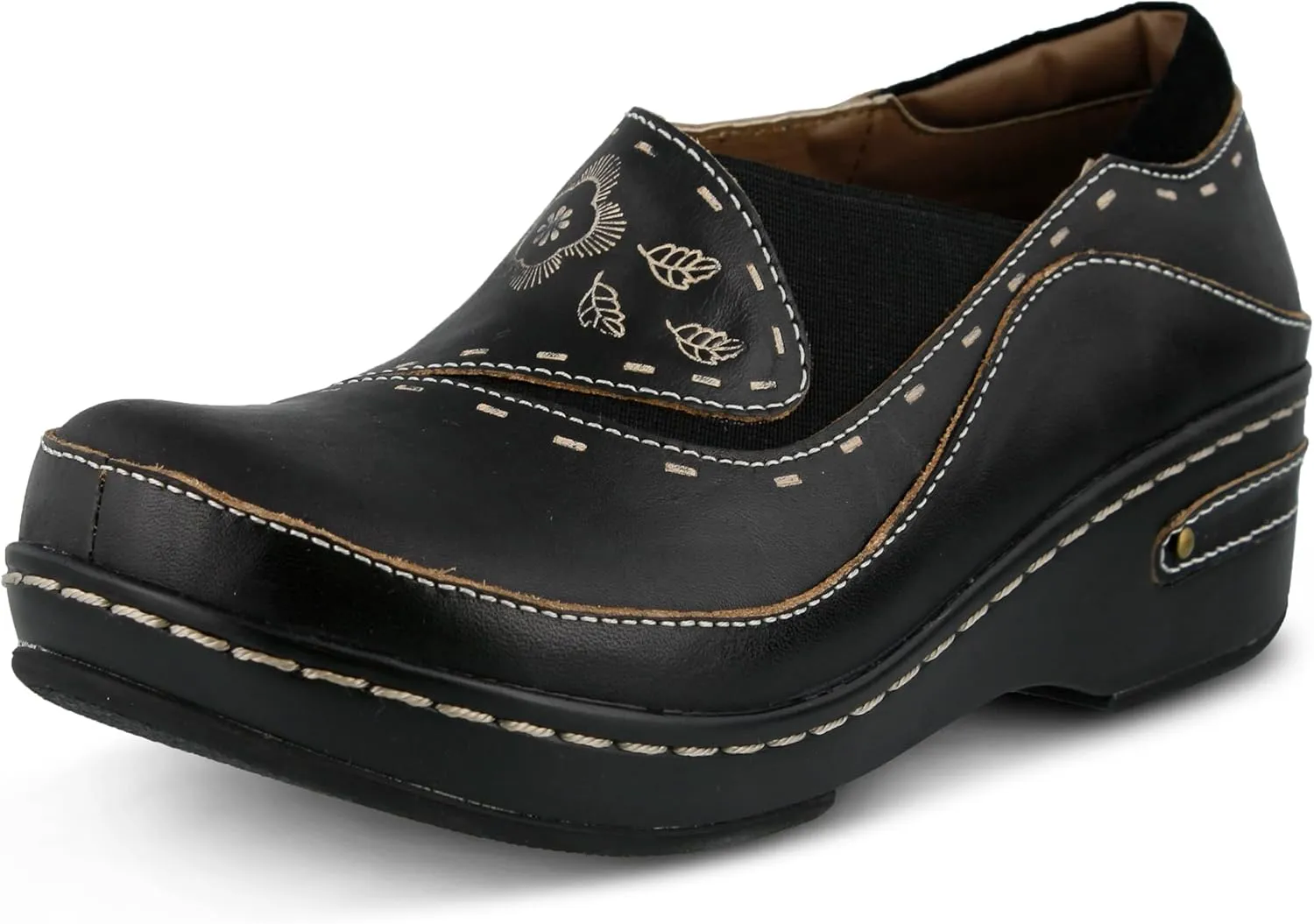 Spring Step L'artiste Burbank Leather Clogs for Women | Designer Hand-Painted Slip-On Shoes | Ladies Casual Platform Clog
