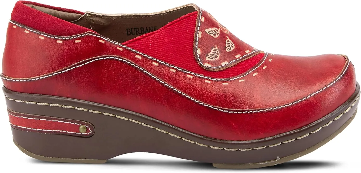 Spring Step L'artiste Burbank Leather Clogs for Women | Designer Hand-Painted Slip-On Shoes | Ladies Casual Platform Clog