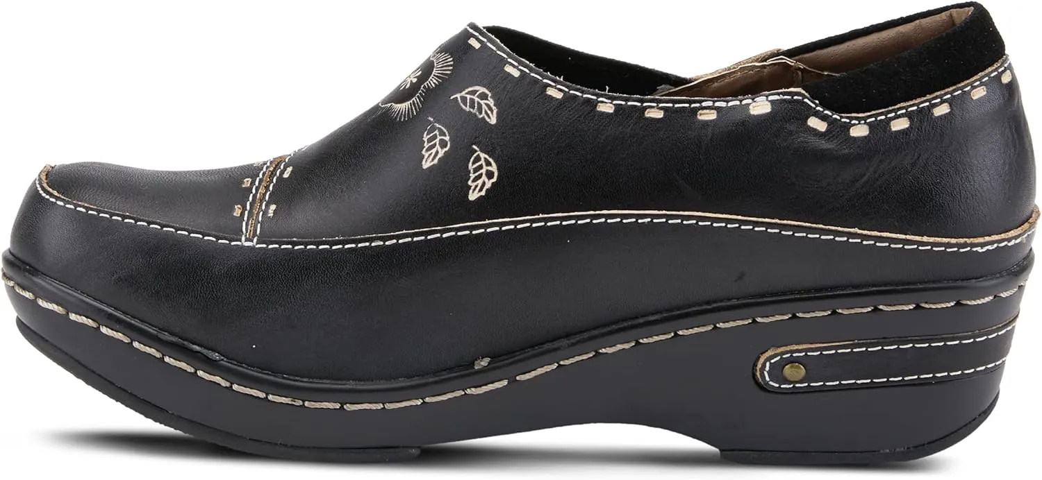 Spring Step L'artiste Burbank Leather Clogs for Women | Designer Hand-Painted Slip-On Shoes | Ladies Casual Platform Clog
