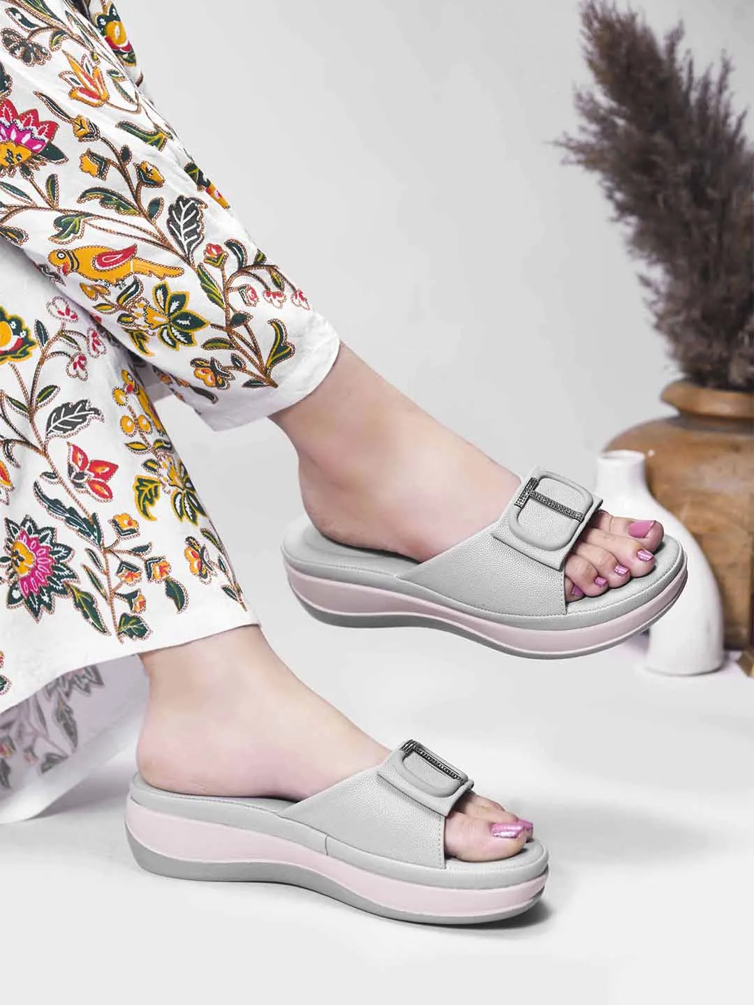 Square Buckle Slip-On Slippers