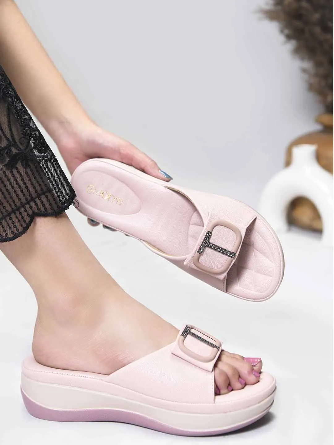 Square Buckle Slip-On Slippers