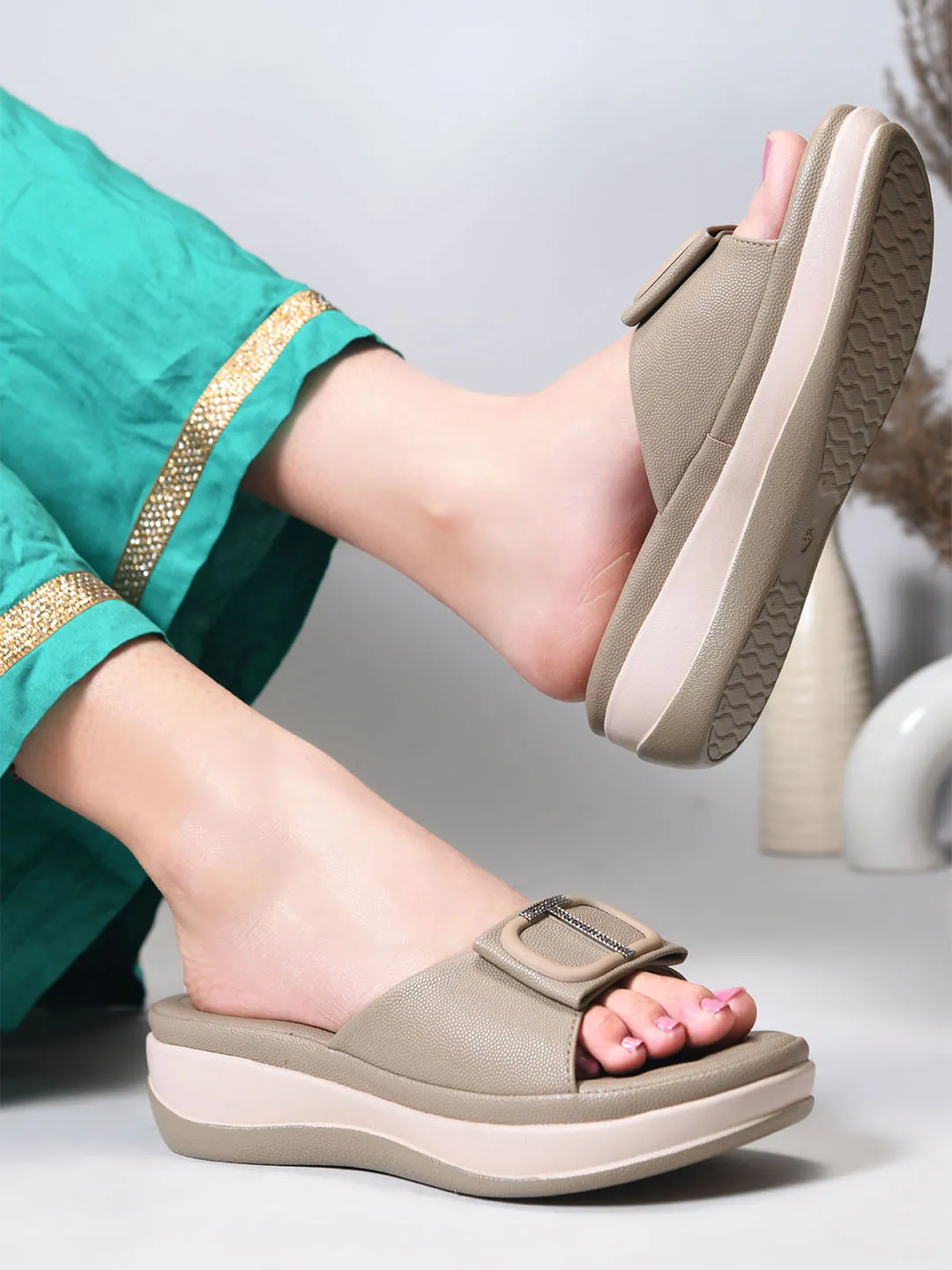 Square Buckle Slip-On Slippers