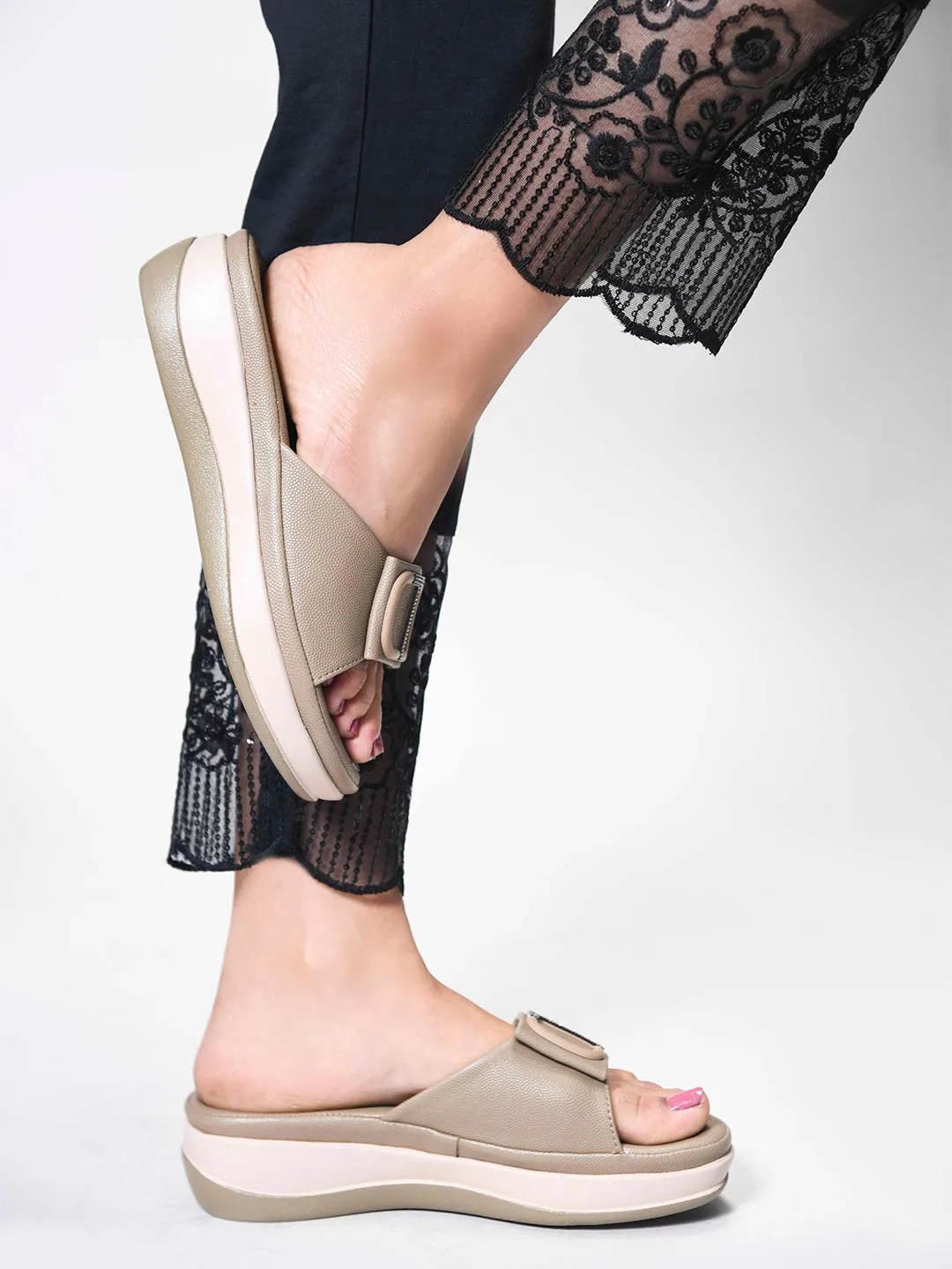 Square Buckle Slip-On Slippers