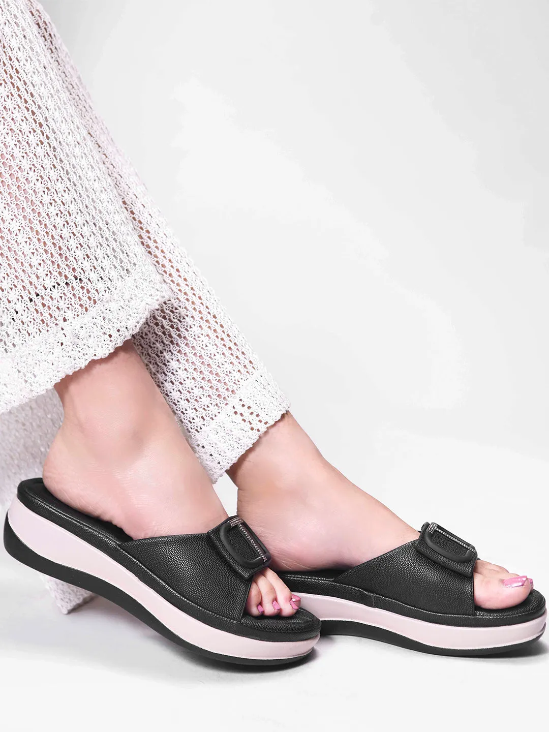 Square Buckle Slip-On Slippers