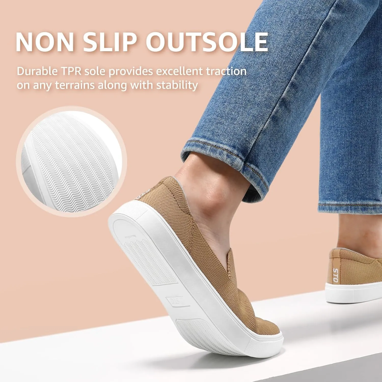 STQ Slip on Shoes for Women Breathable Fashion Sneakers Comfortable Knit Casual Shoes