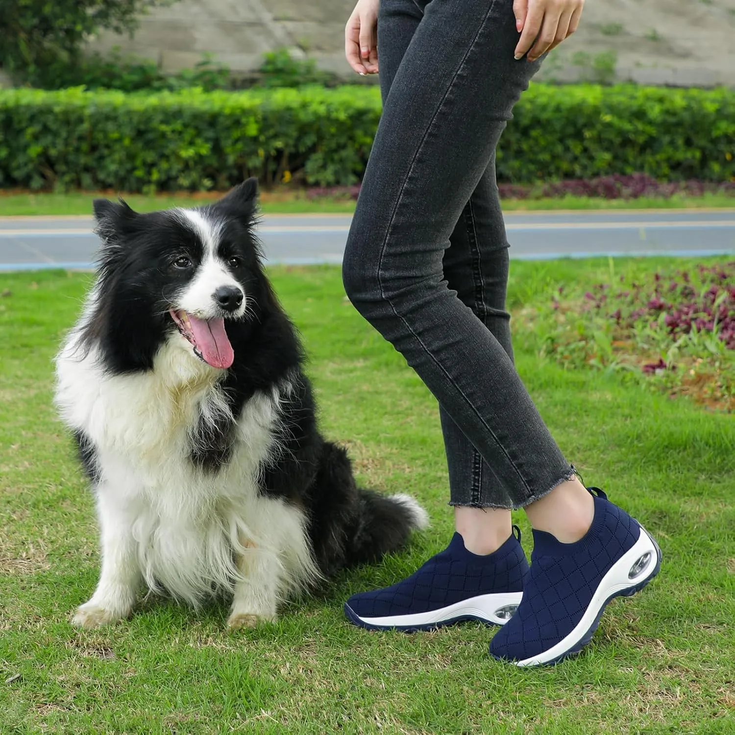 STQ Womens Walking Shoes with Arch Support Non Slip Work Shoes Quilted Slip on Sock Sneakers