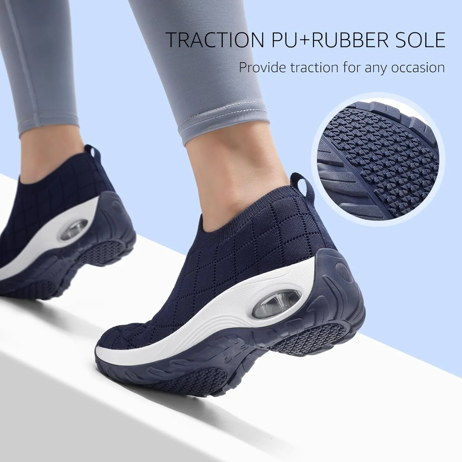 STQ Womens Walking Shoes with Arch Support Non Slip Work Shoes Quilted Slip on Sock Sneakers