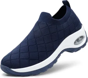 STQ Womens Walking Shoes with Arch Support Non Slip Work Shoes Quilted Slip on Sock Sneakers