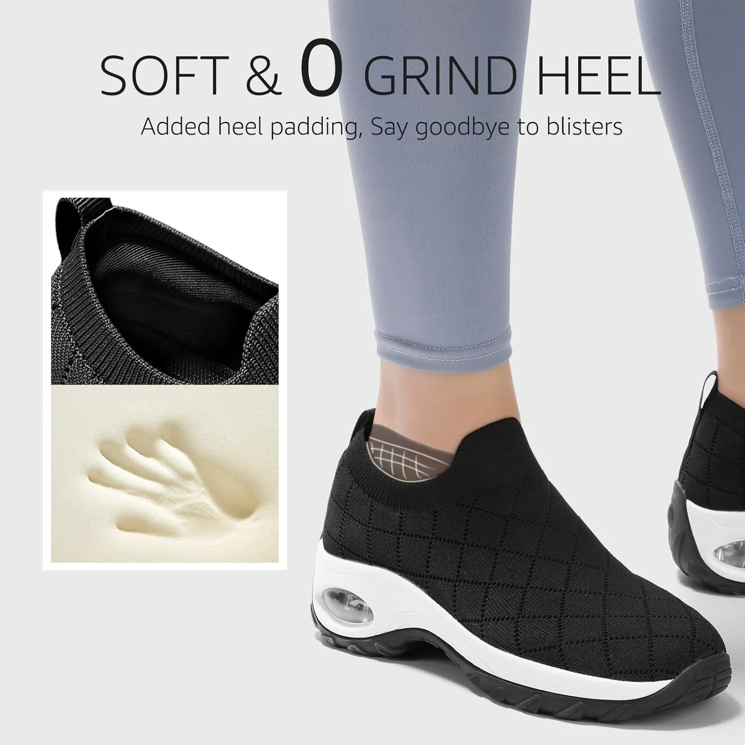 STQ Womens Walking Shoes with Arch Support Non Slip Work Shoes Quilted Slip on Sock Sneakers