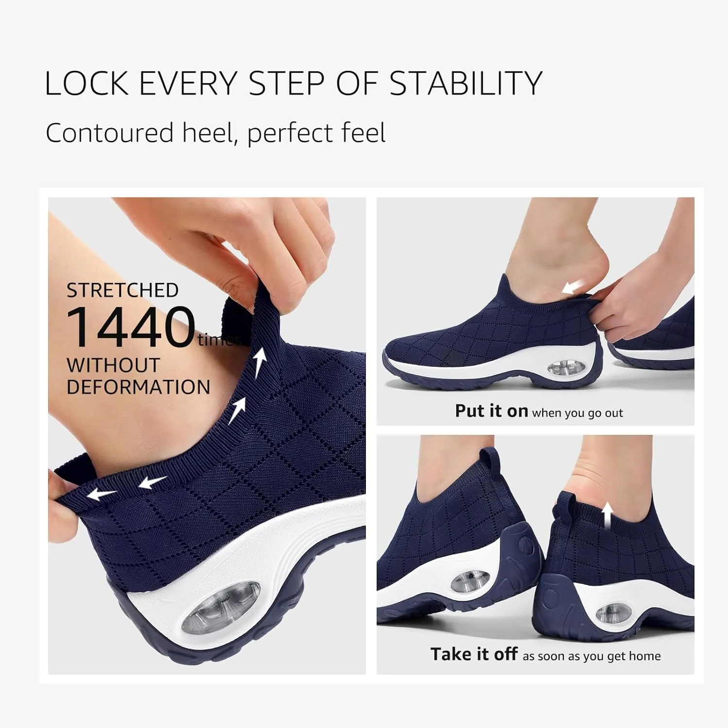 STQ Womens Walking Shoes with Arch Support Non Slip Work Shoes Quilted Slip on Sock Sneakers