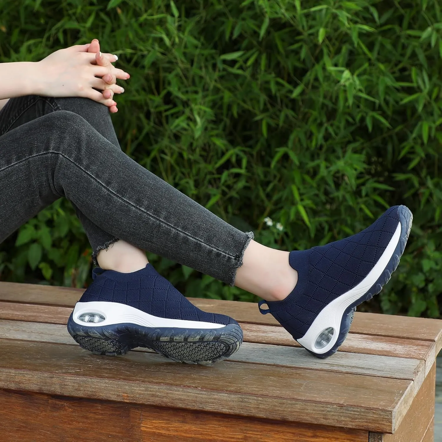 STQ Womens Walking Shoes with Arch Support Non Slip Work Shoes Quilted Slip on Sock Sneakers