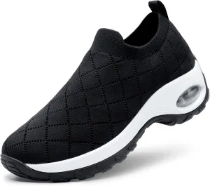 STQ Womens Walking Shoes with Arch Support Non Slip Work Shoes Quilted Slip on Sock Sneakers
