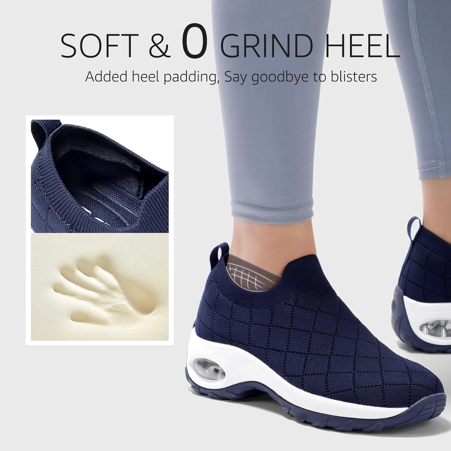 STQ Womens Walking Shoes with Arch Support Non Slip Work Shoes Quilted Slip on Sock Sneakers