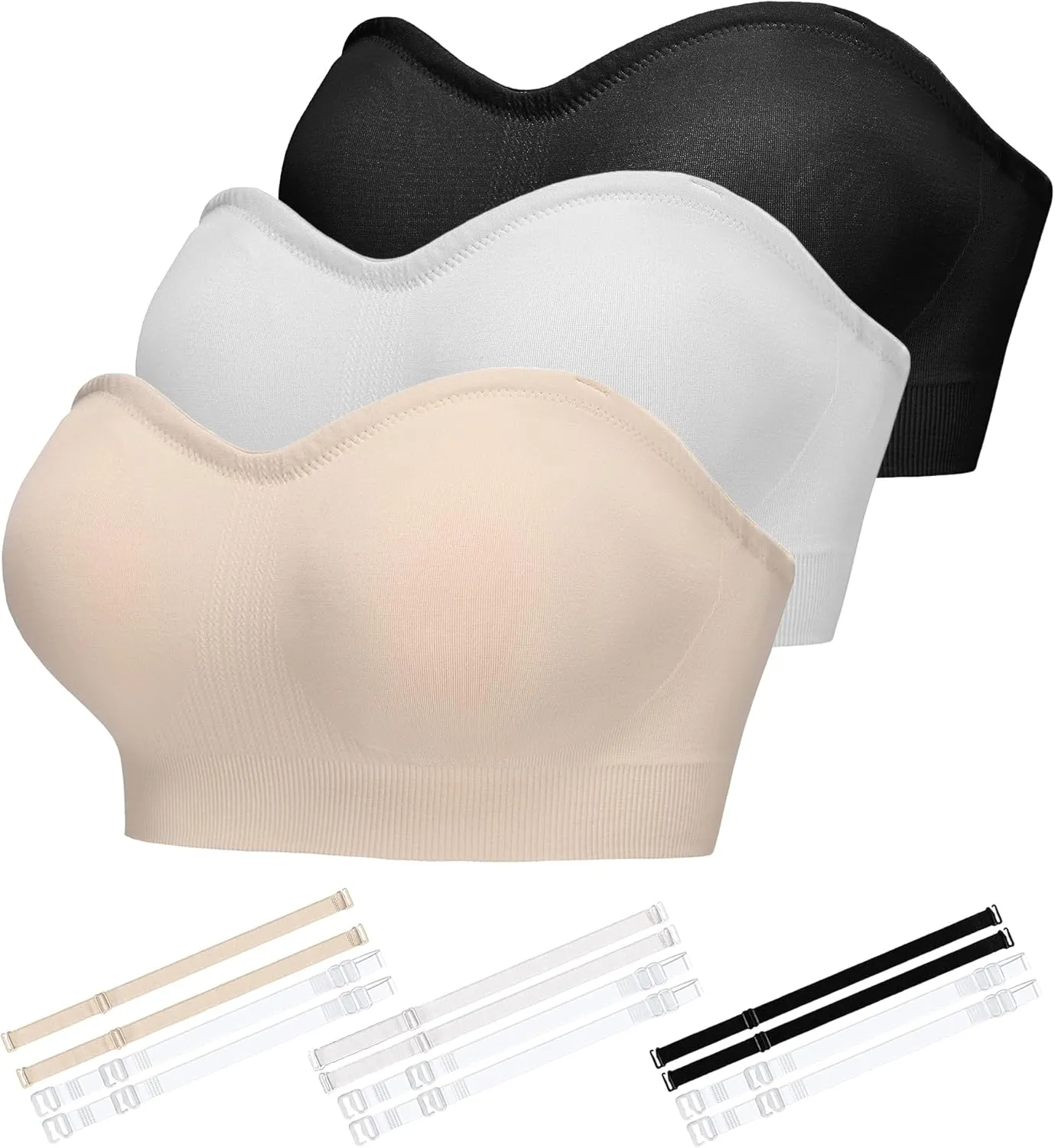 Strapless Bra for Women-Convertible Comfort Bandeau Bra with Non-Slip Silicone,Seamless Wirefree Padded Bralette