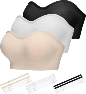 Strapless Bra for Women-Convertible Comfort Bandeau Bra with Non-Slip Silicone,Seamless Wirefree Padded Bralette