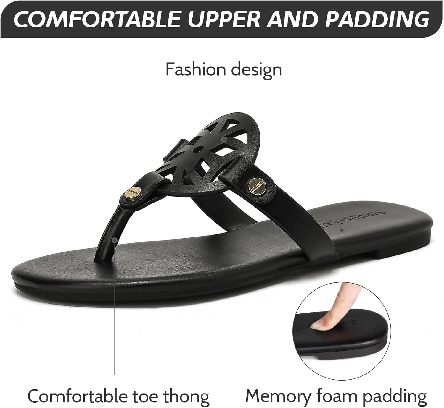 Stratuxx Kaze Flip Flops for Women with Memory Foam, Women's Flat Sandals Dressy Slide Sandals Comfortable Slippers for Women