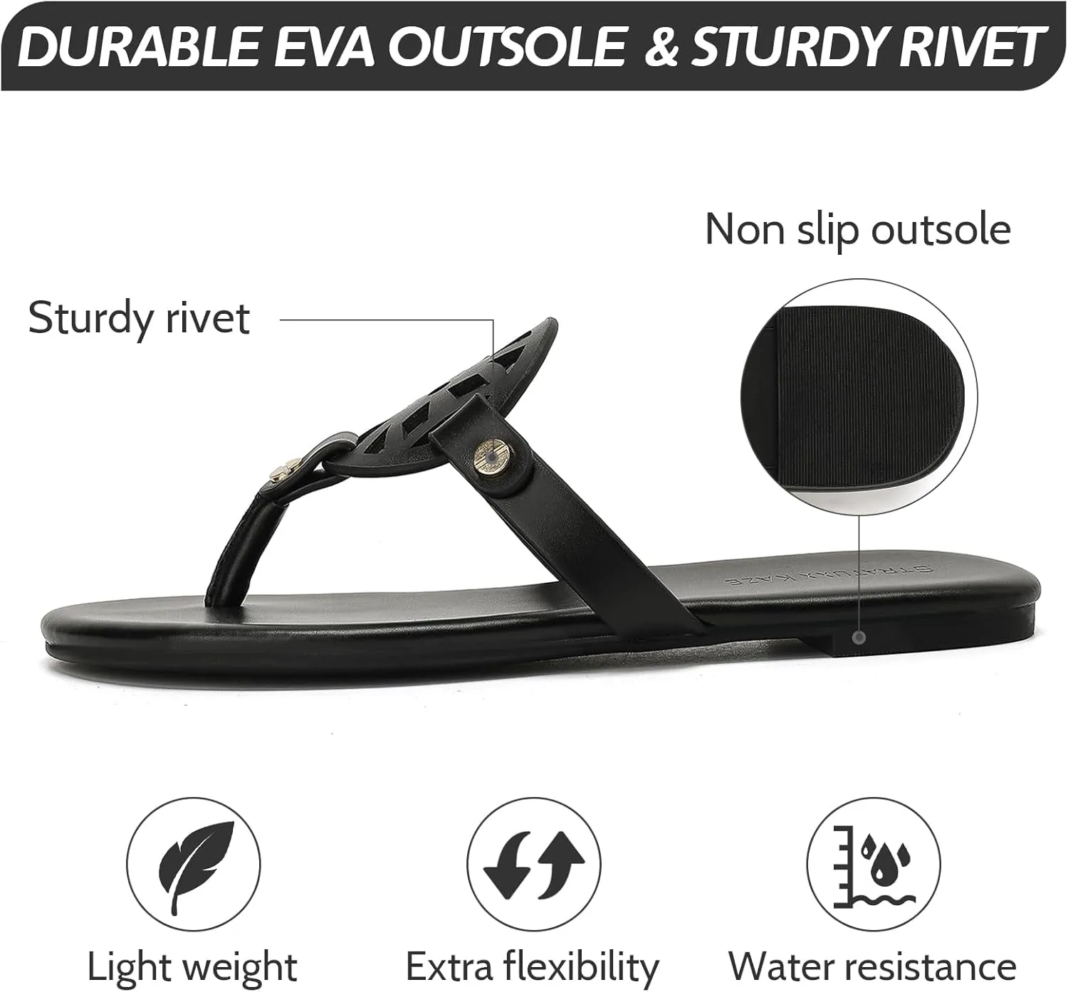 Stratuxx Kaze Flip Flops for Women with Memory Foam, Women's Flat Sandals Dressy Slide Sandals Comfortable Slippers for Women