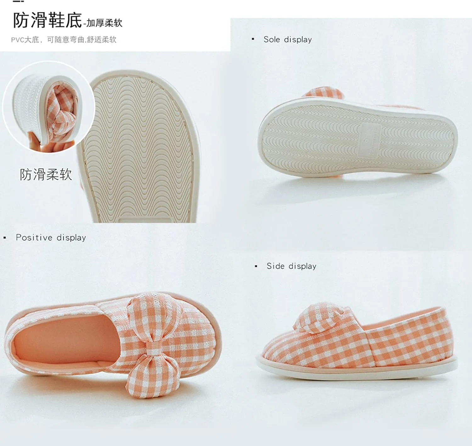 Striped Bow Postpartum Maternity Slippers Thick Sole Non-Slip Enclosed Heel for Pregnant New Moms All-Season Indoor Shoes