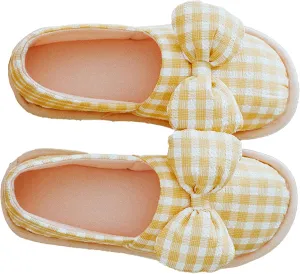 Striped Bow Postpartum Maternity Slippers Thick Sole Non-Slip Enclosed Heel for Pregnant New Moms All-Season Indoor Shoes