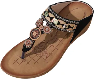 SuanlaTDS Women's Wedge Sandals Platform Flip Flops Comfortable T-Strap Open Toe Thong Slip On Slides wuth Arch Support Casual Summer Beach Bohemian Low Heels Wedges Outdoor Slippers