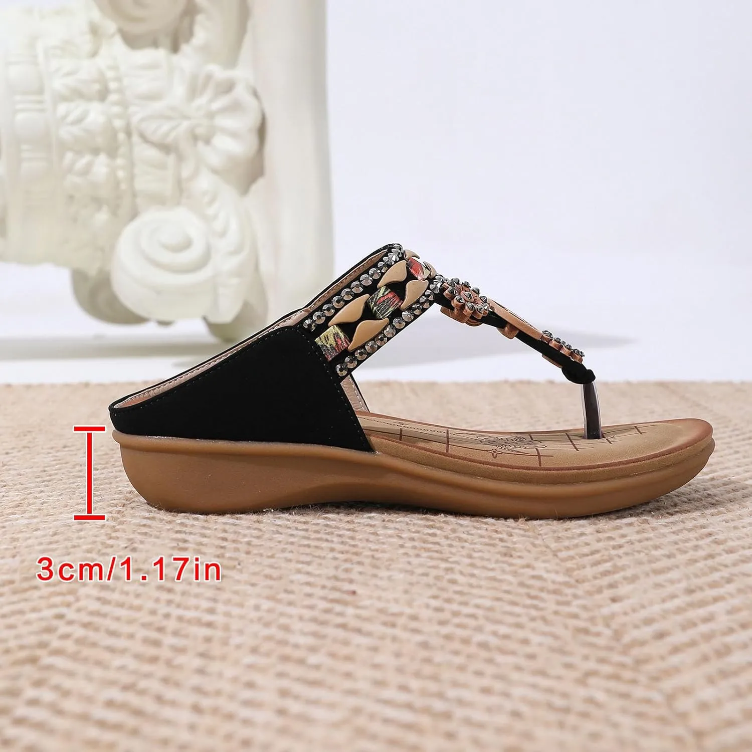 SuanlaTDS Women's Wedge Sandals Platform Flip Flops Comfortable T-Strap Open Toe Thong Slip On Slides wuth Arch Support Casual Summer Beach Bohemian Low Heels Wedges Outdoor Slippers