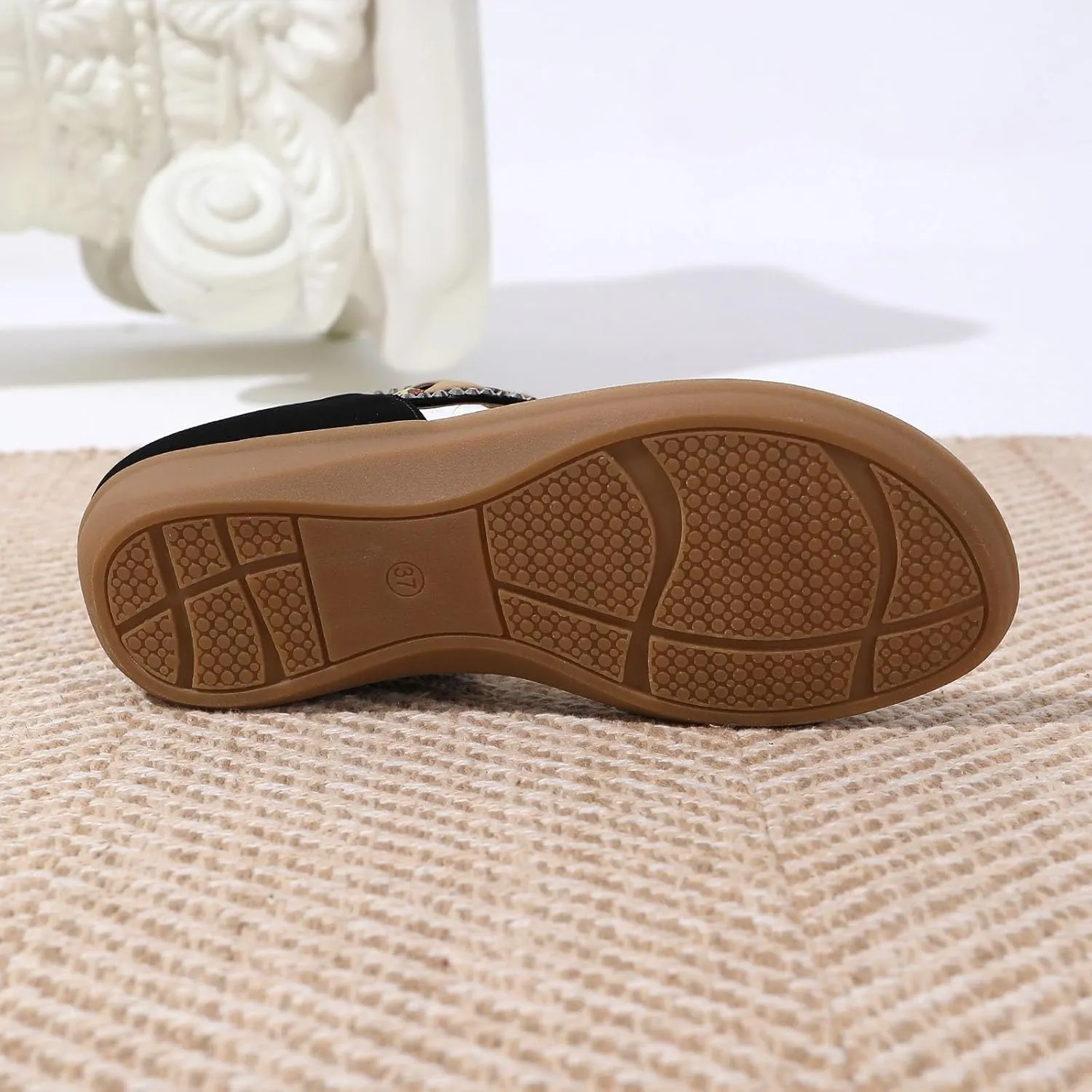 SuanlaTDS Women's Wedge Sandals Platform Flip Flops Comfortable T-Strap Open Toe Thong Slip On Slides wuth Arch Support Casual Summer Beach Bohemian Low Heels Wedges Outdoor Slippers
