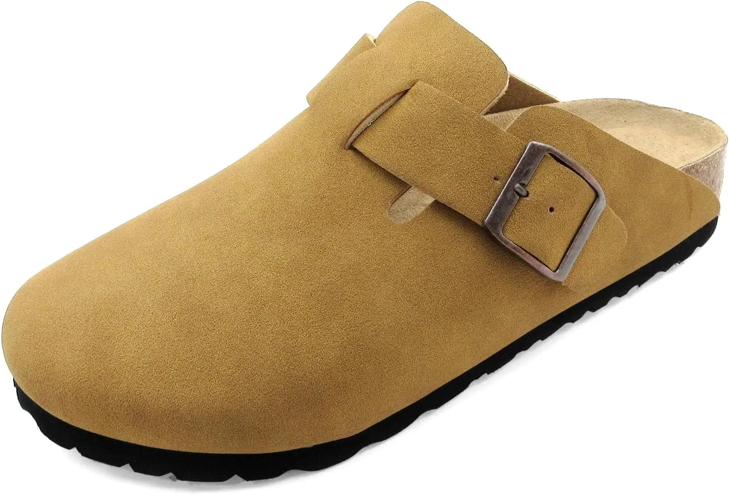 Suede Clogs for Women Slip-On Buckle Leather Mules Cork Footbed Sandals Potato Shoes with Arch Support