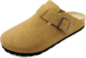 Suede Clogs for Women Slip-On Buckle Leather Mules Cork Footbed Sandals Potato Shoes with Arch Support
