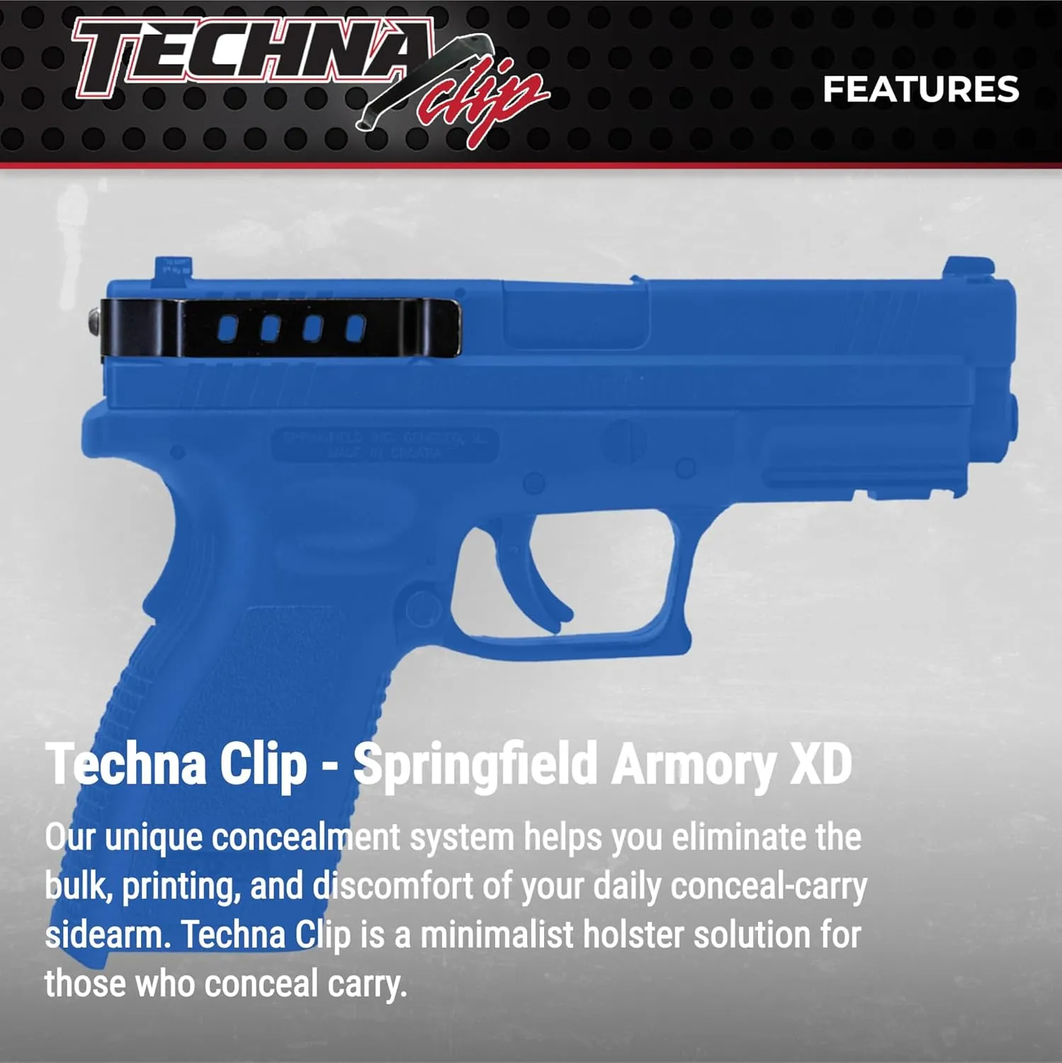 Techna Clip Concealment System for Springfield Armory Models - Durable High-Carbon Spring Steel Gun Clip w/Teflon Coat 1500 - Easy-to-Install Gun Holster Clip (Black)