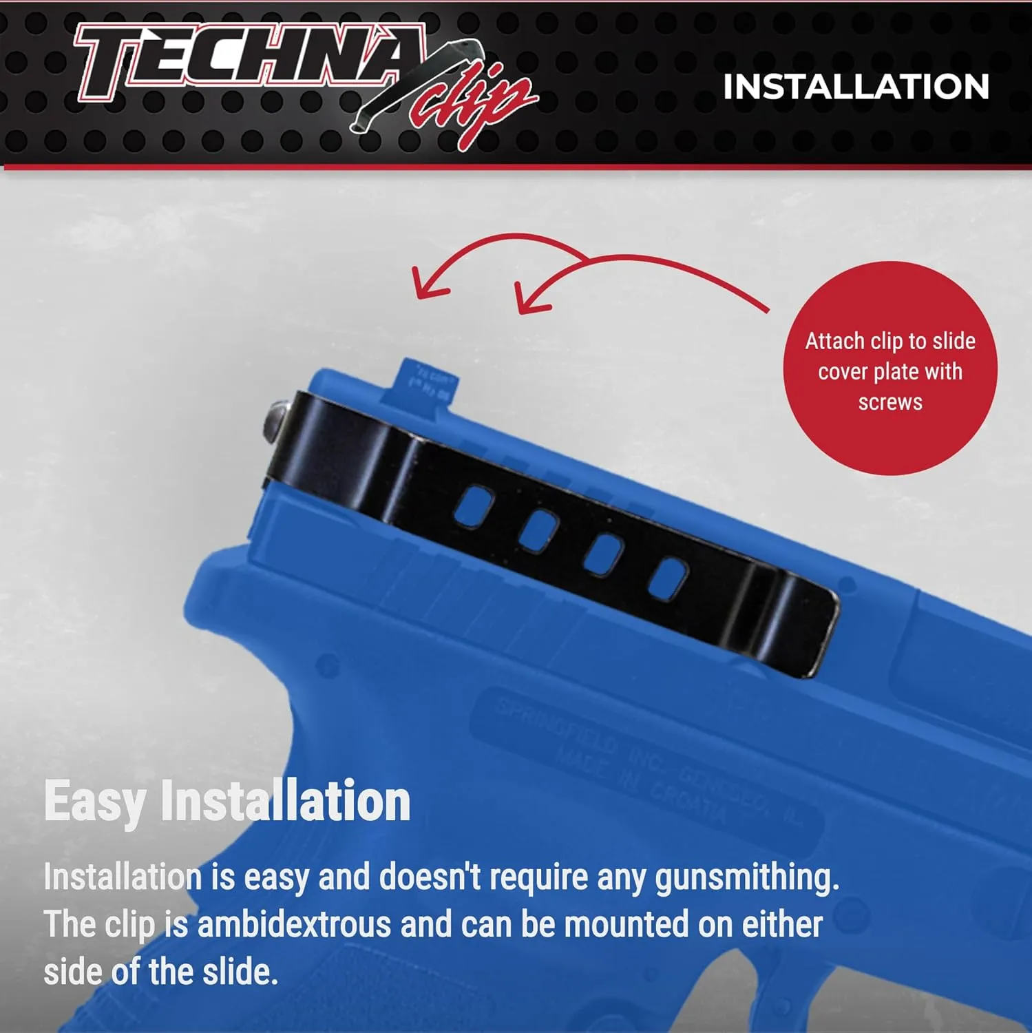 Techna Clip Concealment System for Springfield Armory Models - Durable High-Carbon Spring Steel Gun Clip w/Teflon Coat 1500 - Easy-to-Install Gun Holster Clip (Black)