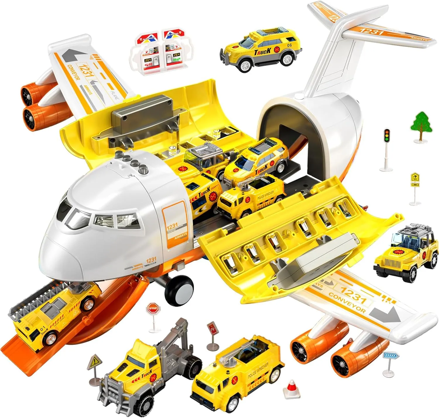 TEMI Toddler Airplane Toys for 3 Year Old, Toy Airplane for Boys Age 4-7, Large Spray Transport Airplane Toy with 12 Construction Vehicles, Toys for 3 4 5 6 7 8 Years Old
