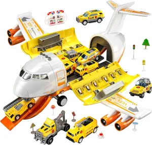 TEMI Toddler Airplane Toys for 3 Year Old, Toy Airplane for Boys Age 4-7, Large Spray Transport Airplane Toy with 12 Construction Vehicles, Toys for 3 4 5 6 7 8 Years Old