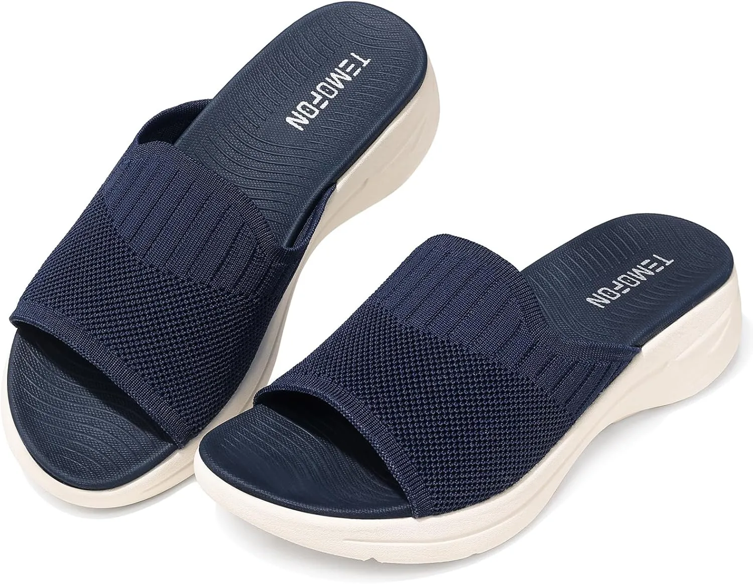 TEMOFON Slide Sandals for Women Lightweight: Wide Width Comfortable Slip on Arch Support Slides