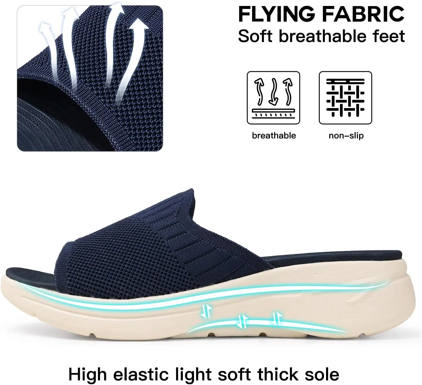 TEMOFON Slide Sandals for Women Lightweight: Wide Width Comfortable Slip on Arch Support Slides