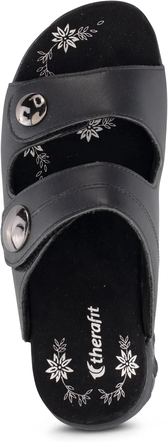 Therafit Eva Women's Leather Adjustable Strap Slip On Sandal - Special Edition - for Plantar Fasciitis/Foot Pain